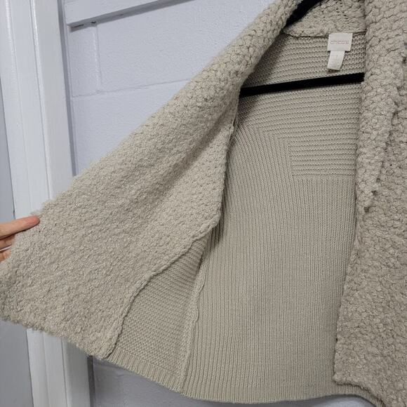 Chicos Beige Cardigan Sweater Fuzzy Shearling Size 1 (Small, 8) - Picture 5 of 10